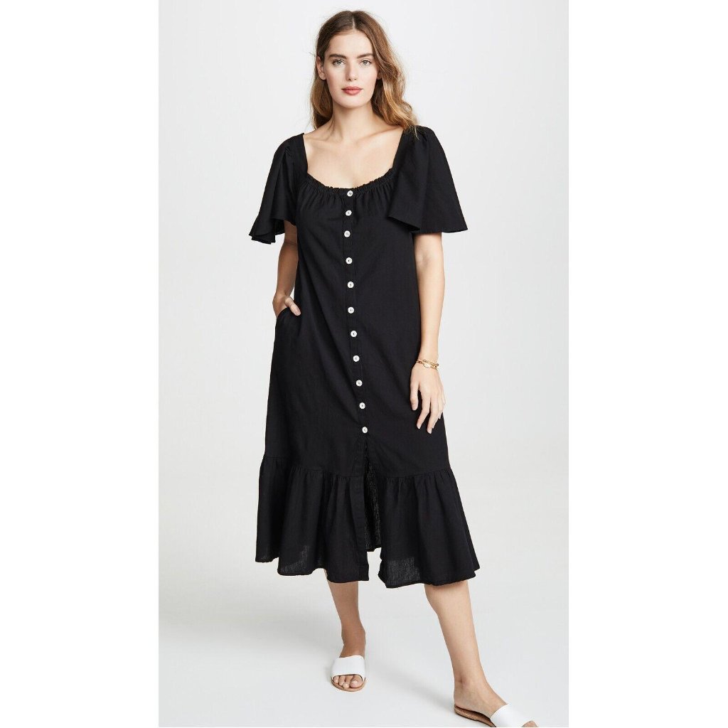 Free People Sweet Sunday Midi Dress Endless Summer Buttondown Black Xs 210308